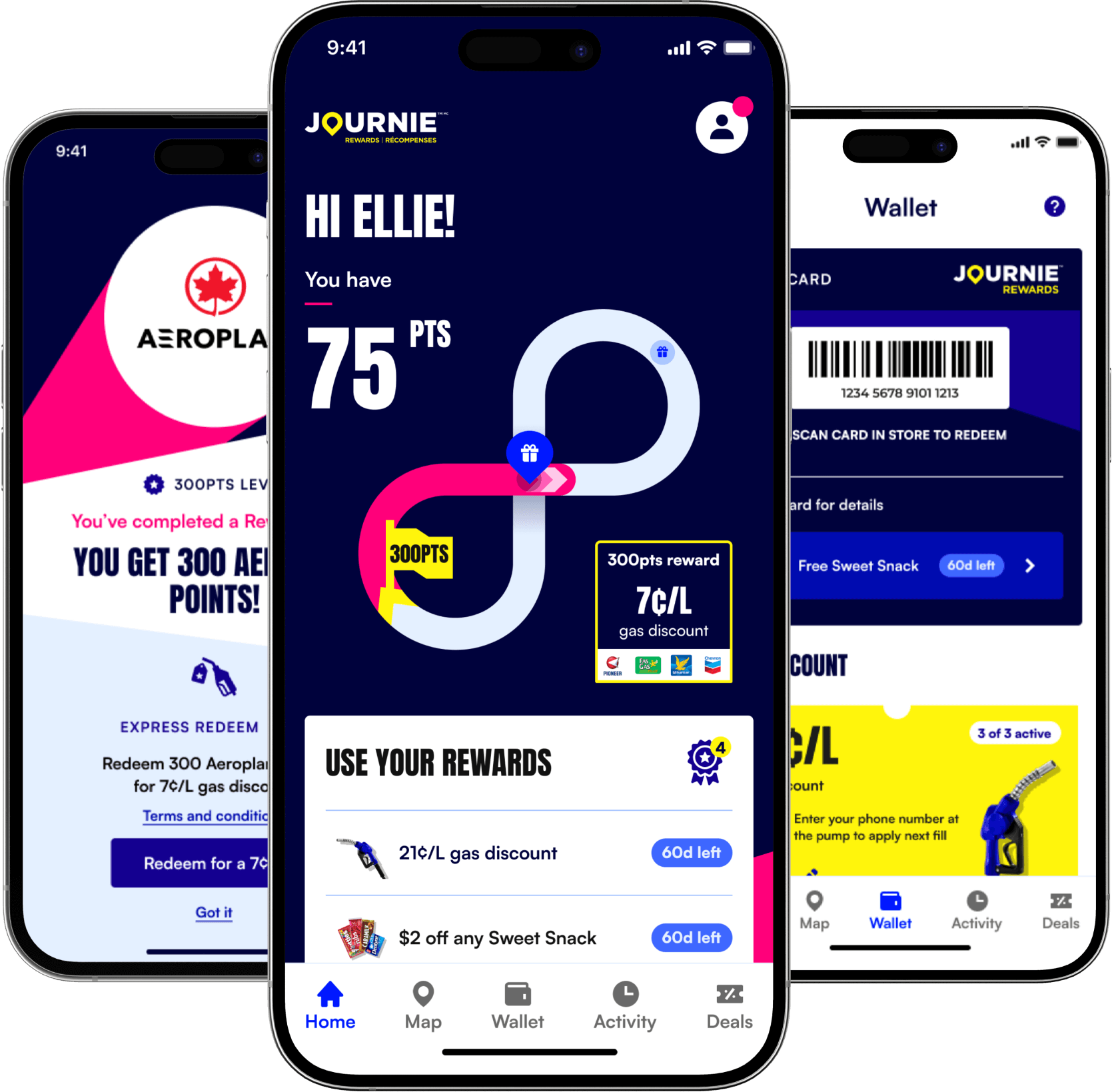 A mobile mockup for Journie rewards app.